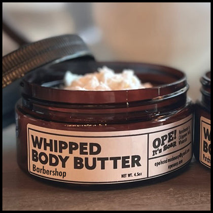 Open jar of Barbershop Body Butter