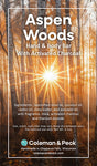 Aspen Woods ingredient card, featuring a sunset peeking through an aspen forest.