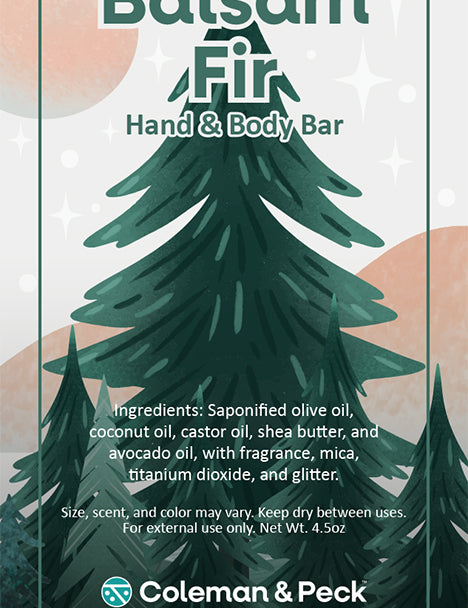 Balsam fir ingredient card featuring a cartoon balsam tree.