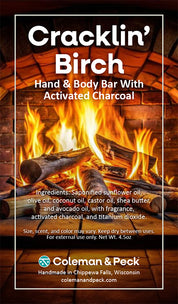 Cracklin' Birch soap ingredient card featuring a blazing fire.