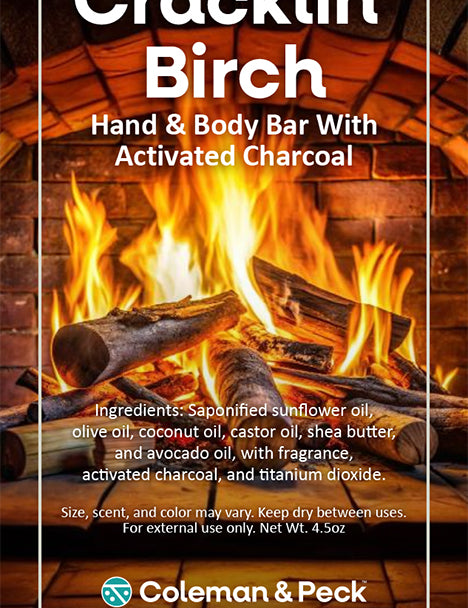 Cracklin' Birch soap ingredient card featuring a blazing fire.