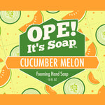 Cucumber and melon slices surrounding cucumber melon soap label graphic