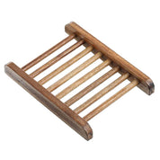A dark brown bamboo soap holder with eight slats, shown on a plain white background.