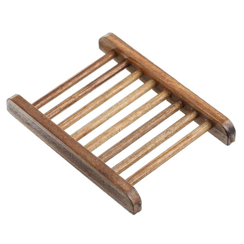 A dark brown bamboo soap holder with eight slats, shown on a plain white background.