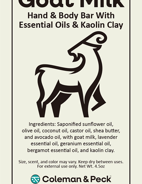 Goat milk soap ingredient card featuring a vector goat.