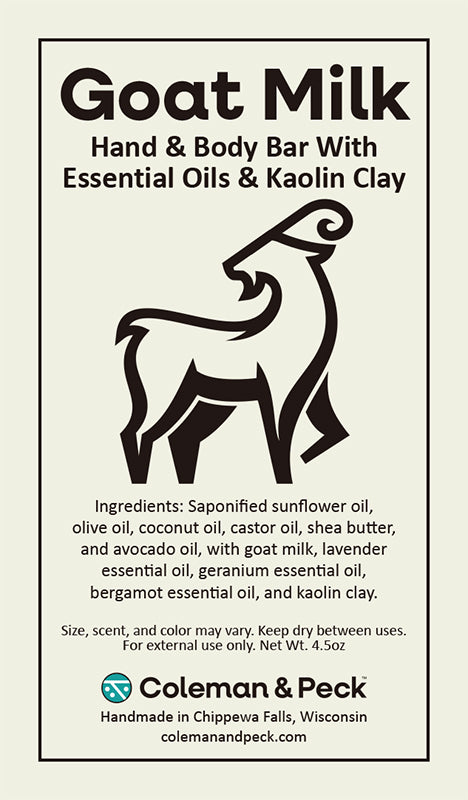 Goat milk soap ingredient card featuring a vector goat.