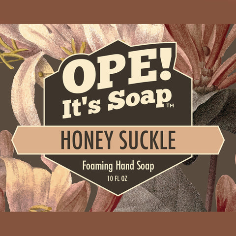 Honey suckle soap label graphic with honey suckle  flowers in the background
