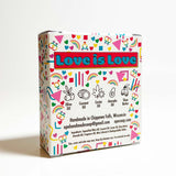 Back side of Love is Love soap box, featuring LGBTQ+ symbols and soap ingredients.