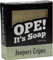 Front view of Jeepers Cripes soap box