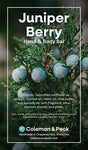 Juniper Berry soap ingredient card featuring a photo of juniper berries.