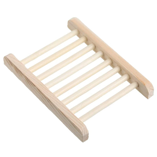 A light, natural-colored bamboo soap holder with eight slats, shown on a plain white background.