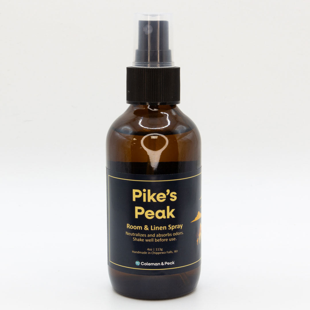 Front view of Pike's Peak room & linen spray bottle. A single bottle is shown.