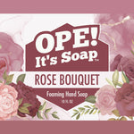 Rose bouquet soap label graphic showing roses in the background