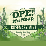 Rosemary mint soap label graphic showing sprigs of rosemary and mint
