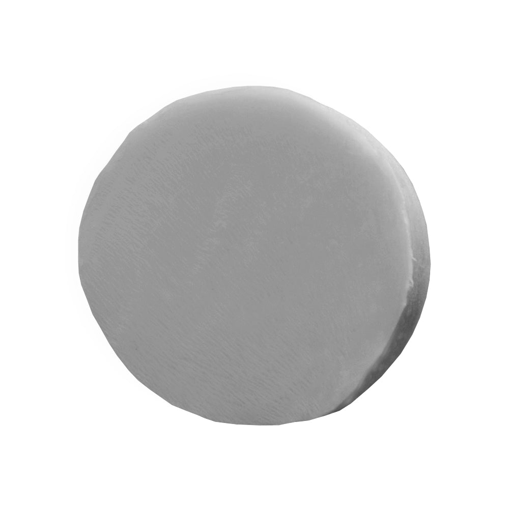 Round charcoal shampoo bar with a smooth, matte gray finish displayed against a clean white background.