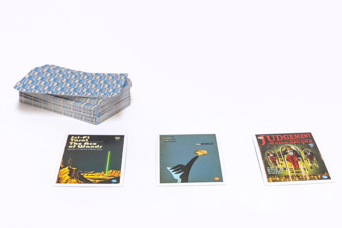 Collection of playing cards with colorful designs on a white background